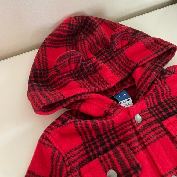 Old Navy Red & Black Plaid Snap Button Hooded Jacket Baby Girl 18-24 Months - Picture 11 of 13